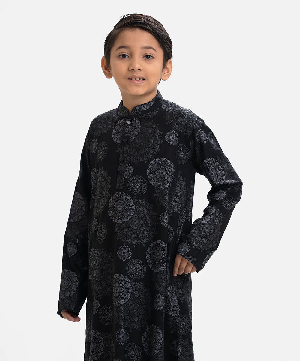 Black Viscose Printed Panjabi
