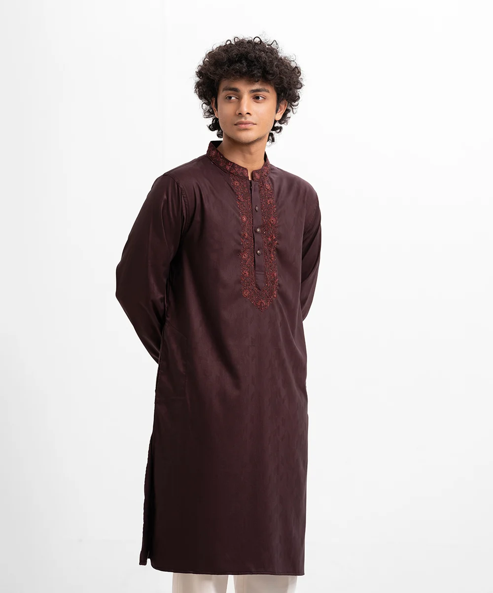 Coffee Jacquard Semi-Fitted Panjabi
