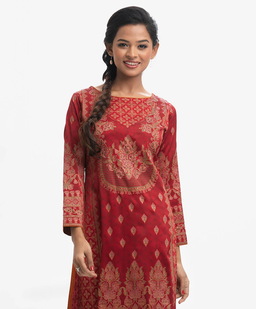 Red Georgette A-line Kameez