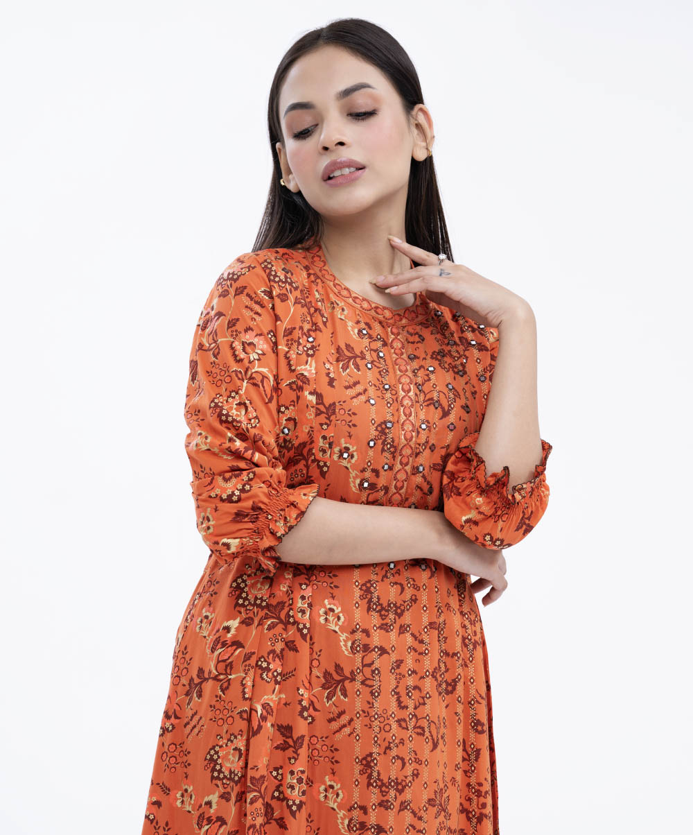 Orange Viscose A-line Kameez