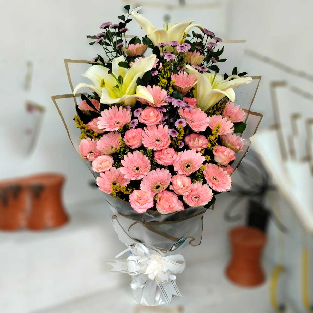 Gerbera with Lily Mixed Bouquet | Send Gifts to Bangladesh | Utshob.com