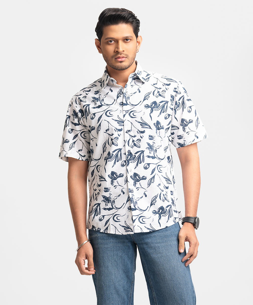 White Cotton Short Sleeve Casual Shirt