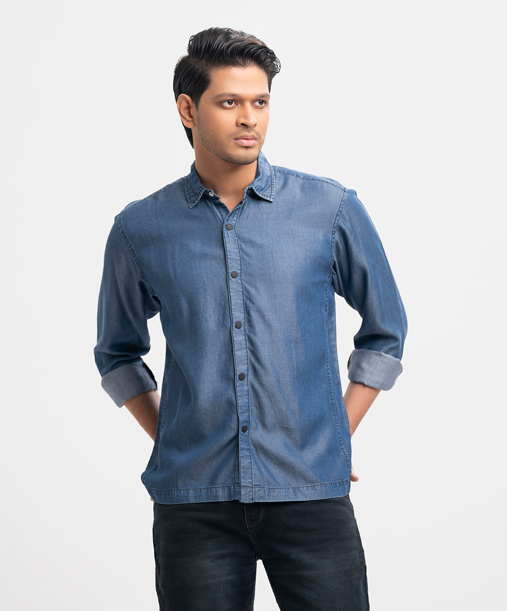 Blue Denim Long Sleeve Casual Shirt