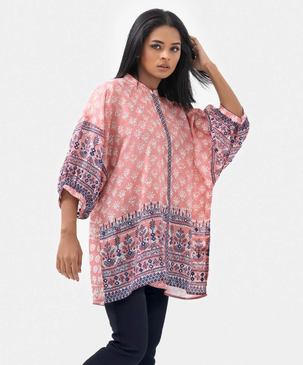 Pink Blended Cotton Short Tunic