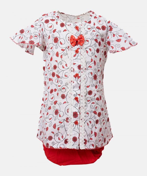 White & Red Cotton A-line Frock