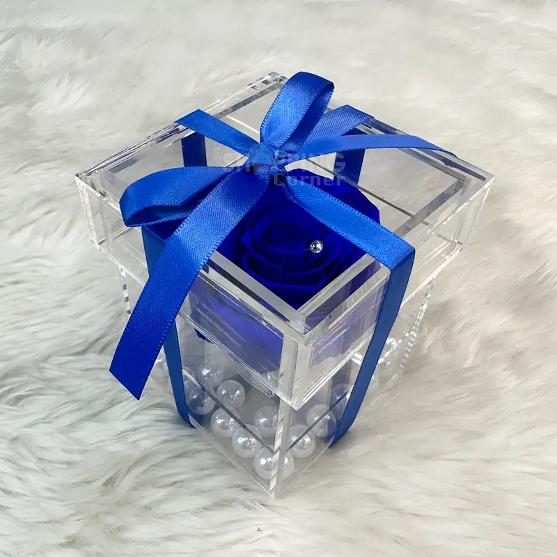 Blue Rose Pro Max In An Acrylic Box With Ribbon And Pearl
