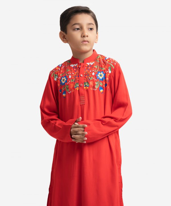 Red Viscose Kids Panjabi
