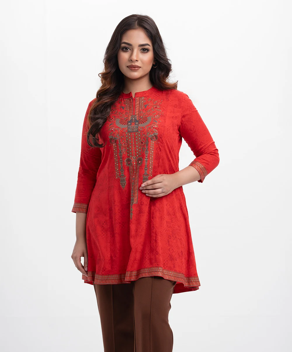 Red Viscose A-line Tunicnic