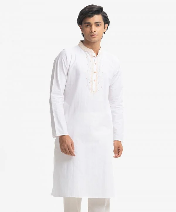 White Jacquard Semi Fit Panjabi