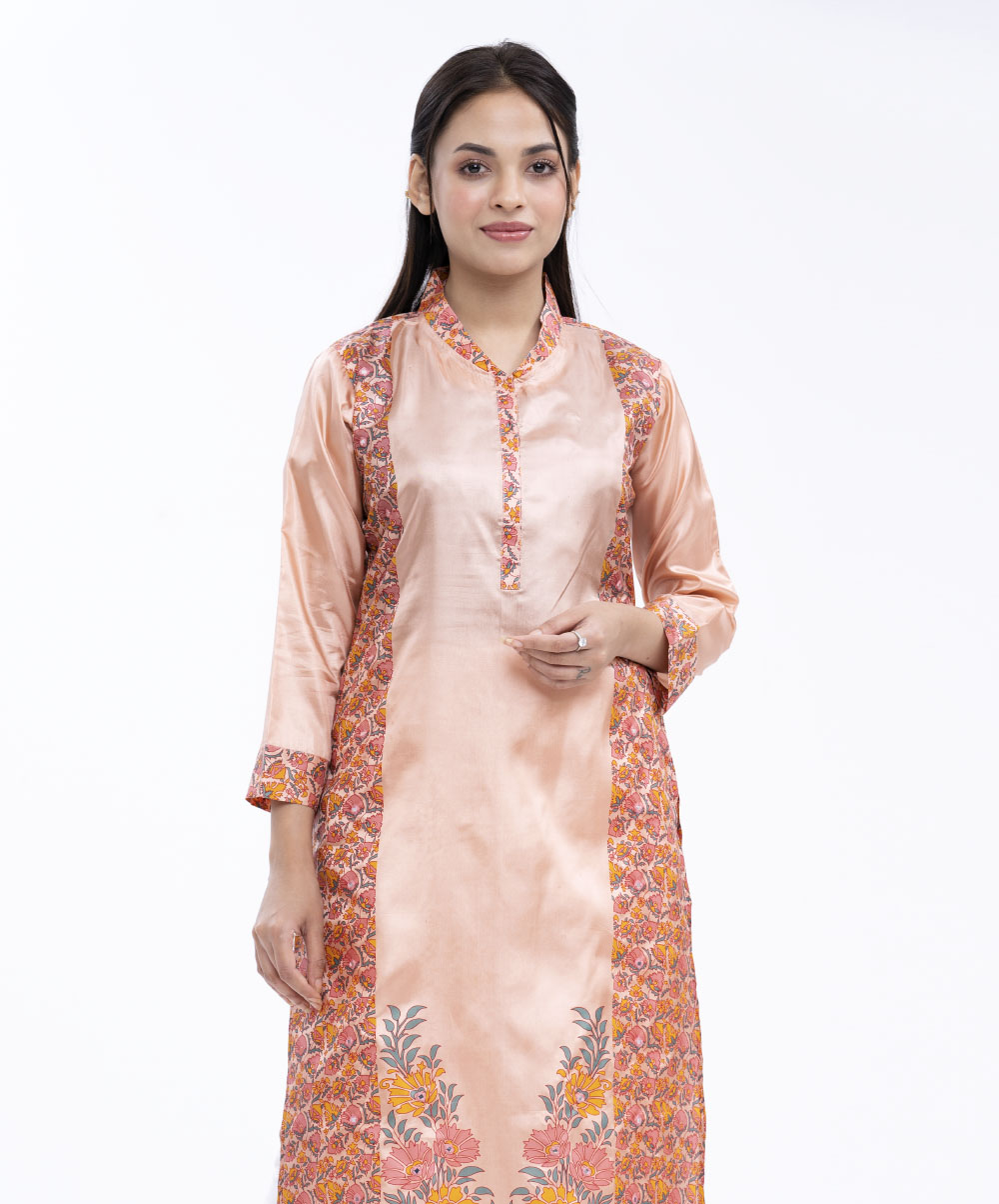 Peach Silk Straight-Cut Kameez