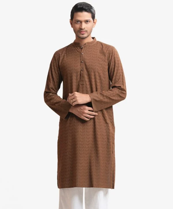 Brown Viscose Semi Fitted Panjabi