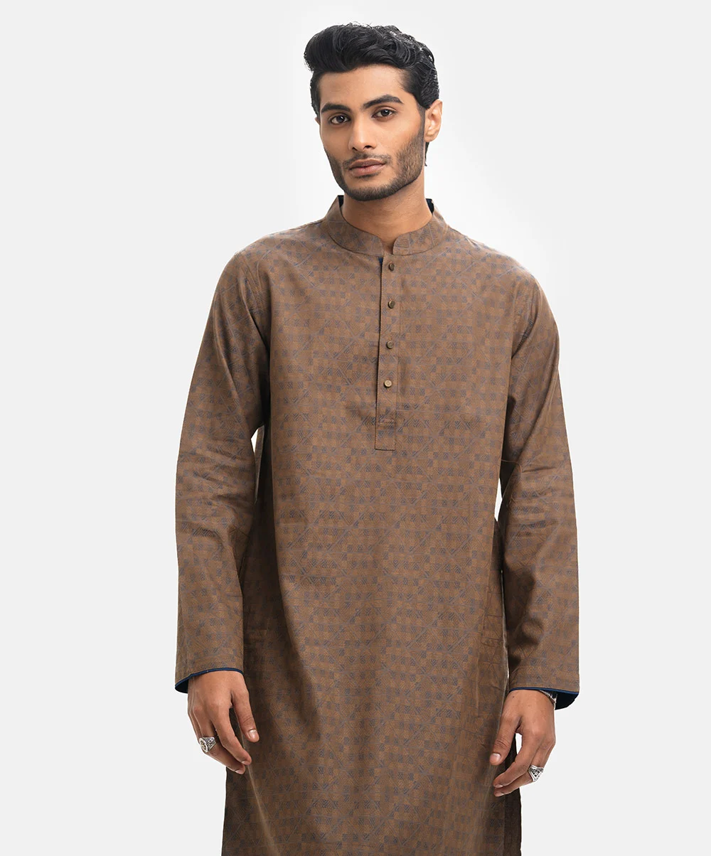 Brown Jacquard Semi Fit Panjabi
