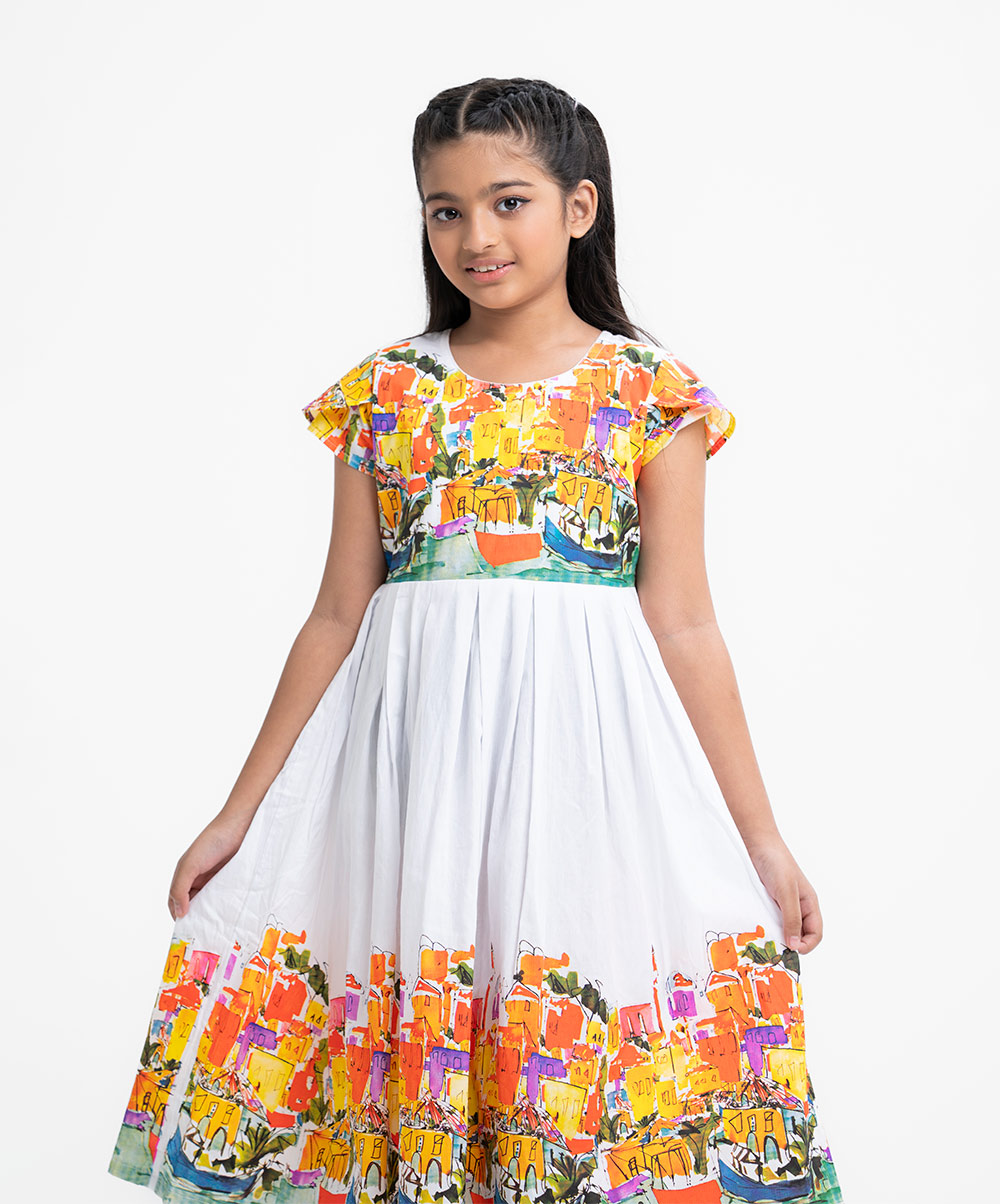 White Cotton A-line Frock