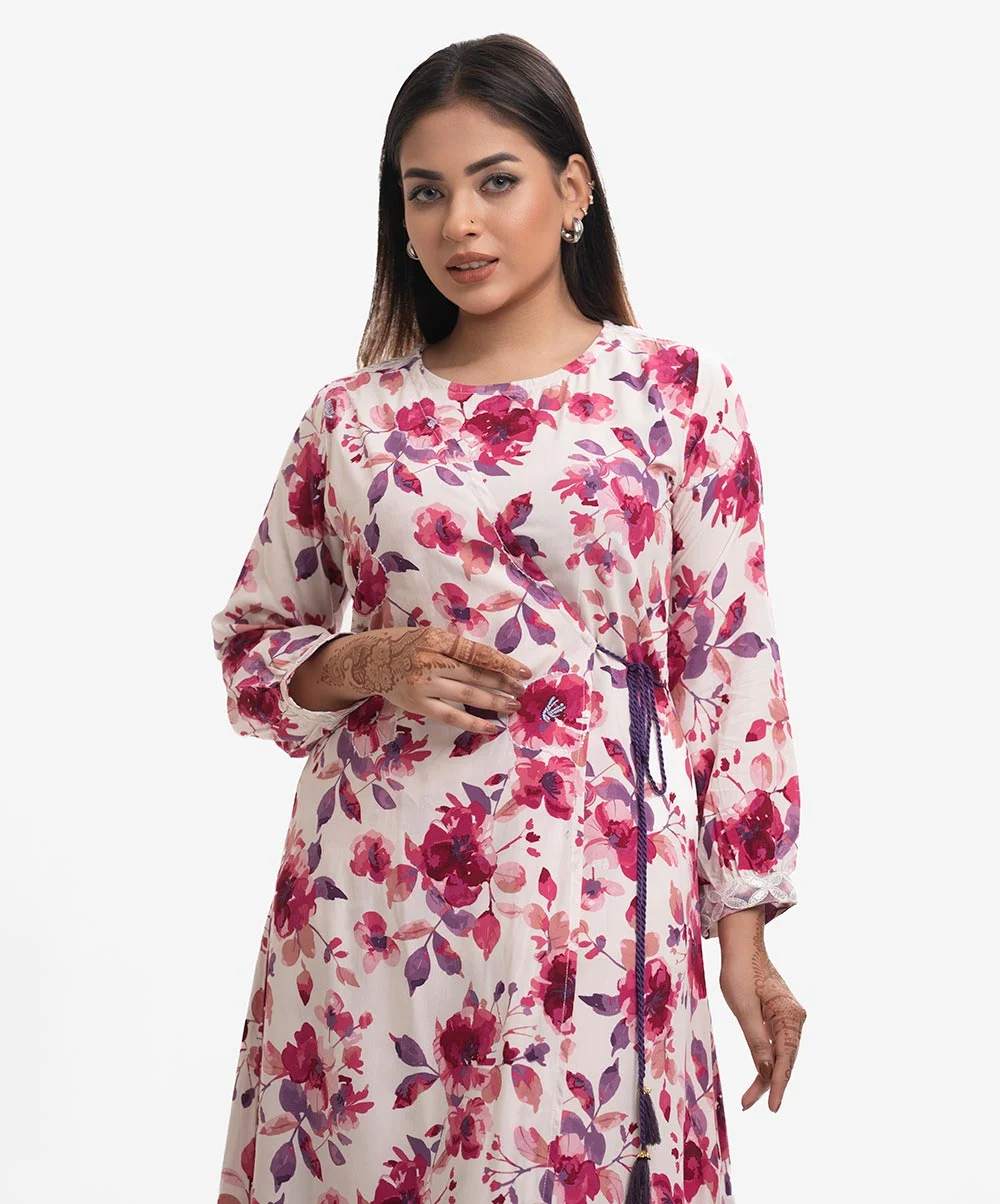 White Viscose Retro-wrap Tunic