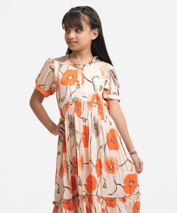 Orange Satin Georgette A-line FrockKGFK15940