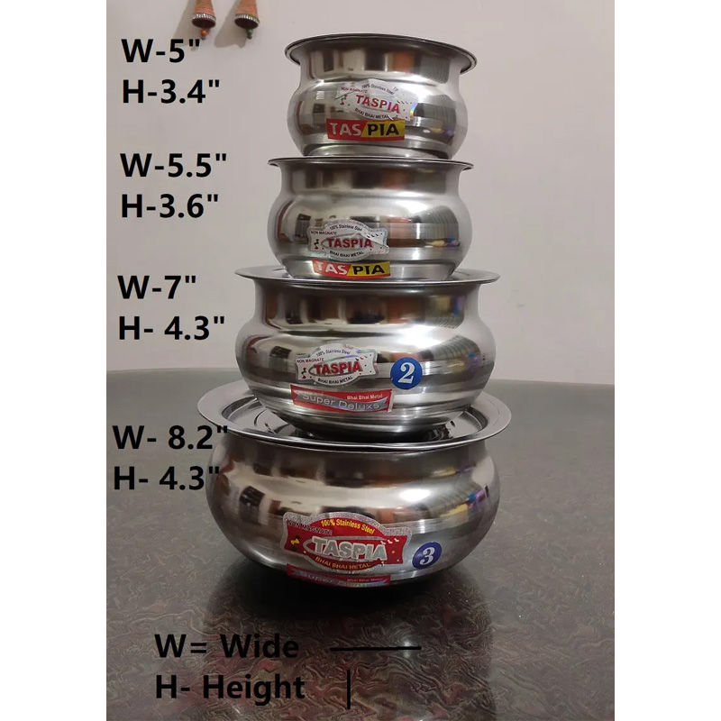 4 Pieces Hari Set Hari / Patil / Deski With Lid - SS Hari with Lid -Silver