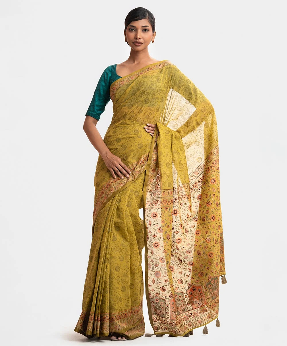 Olive Cotton Saree