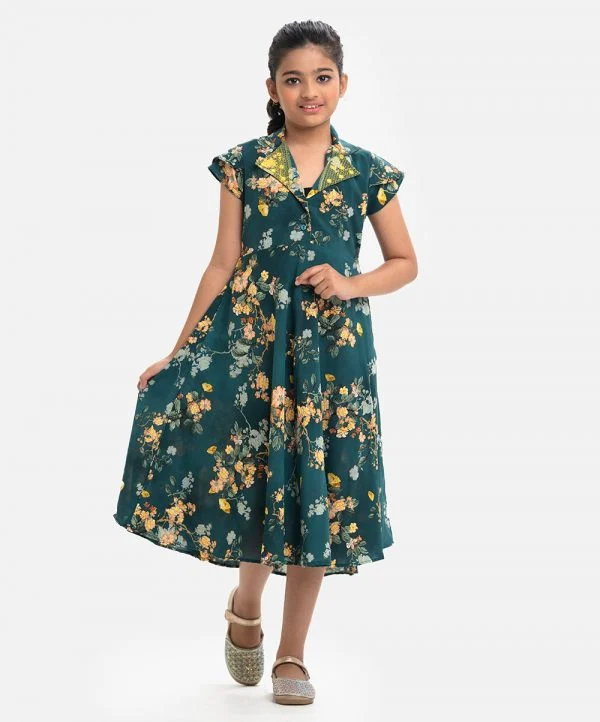 Green Georgette A-line Frock