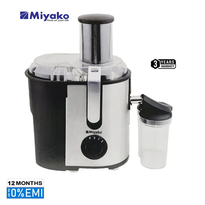 Miyako MFJ-518 Stainless Steel Body-Extra Large Feeding Tube, Fruits & Vegetables Juice Extractor, 600Watts., Black&Silver