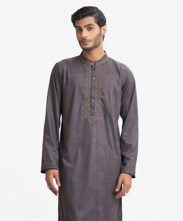 Deep Ash Jacquard Semi Fit Panjabi