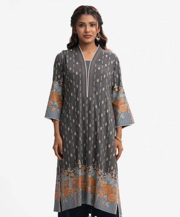Gray Viscose A-line Kameez