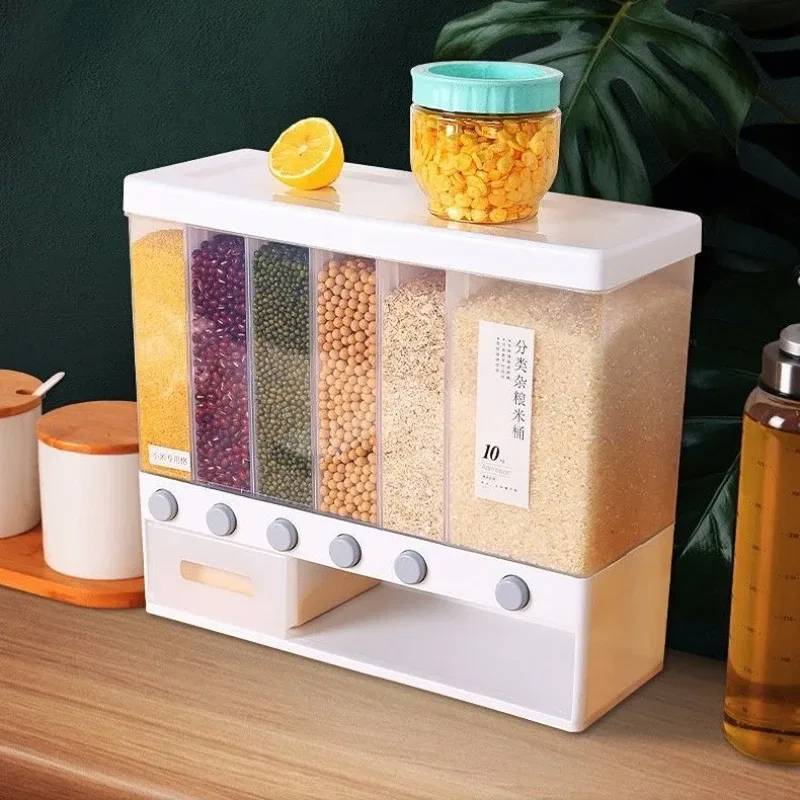 6-in-1 Wall Mount Kitchen Spice Containers, Dry Food Dispenser, Rice & Grain Dispenser, Space Saving Kitchen Storage Organizer