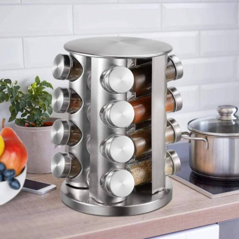 Spice Carousel 16 Jar Rotating Spice Rack Set, 360° Rotating Spice Carousel with 16 Jars, Countertop & Cabinet Kitchen Organizer