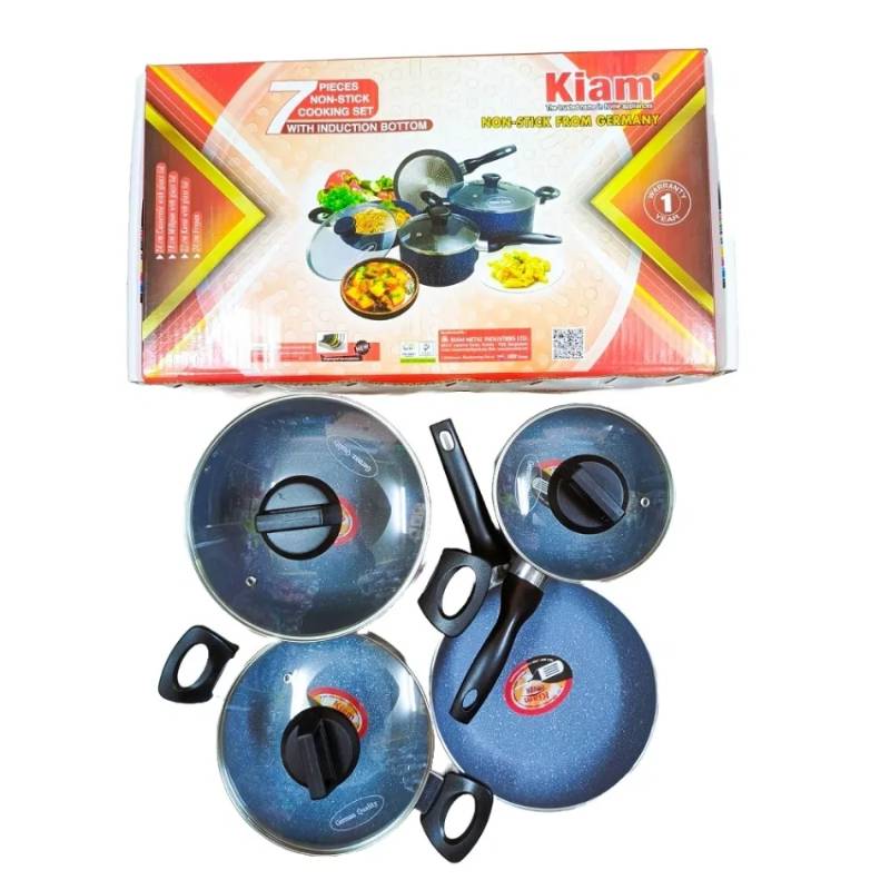 Qiam 7 Pcs Cookware Set with Induction Bottom & Glass Lid, Non-Stick Kitchen Cooking Set for Gas, Electric & Induction Stoves