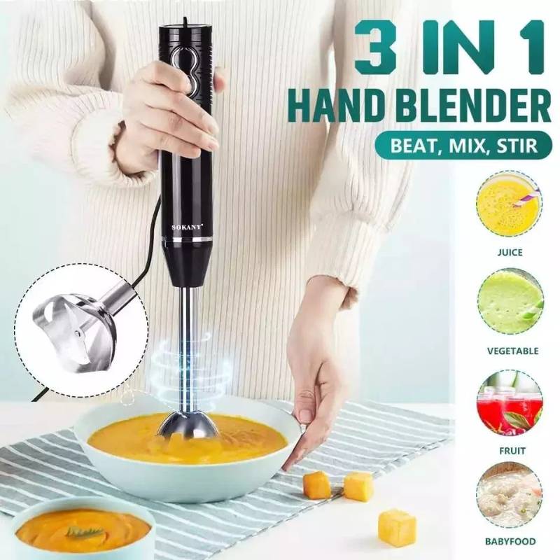 SOKANY 3-in-1 Multifunctional Handheld Electric Blender Mixer, 300W 2-Speed Kitchen Blender