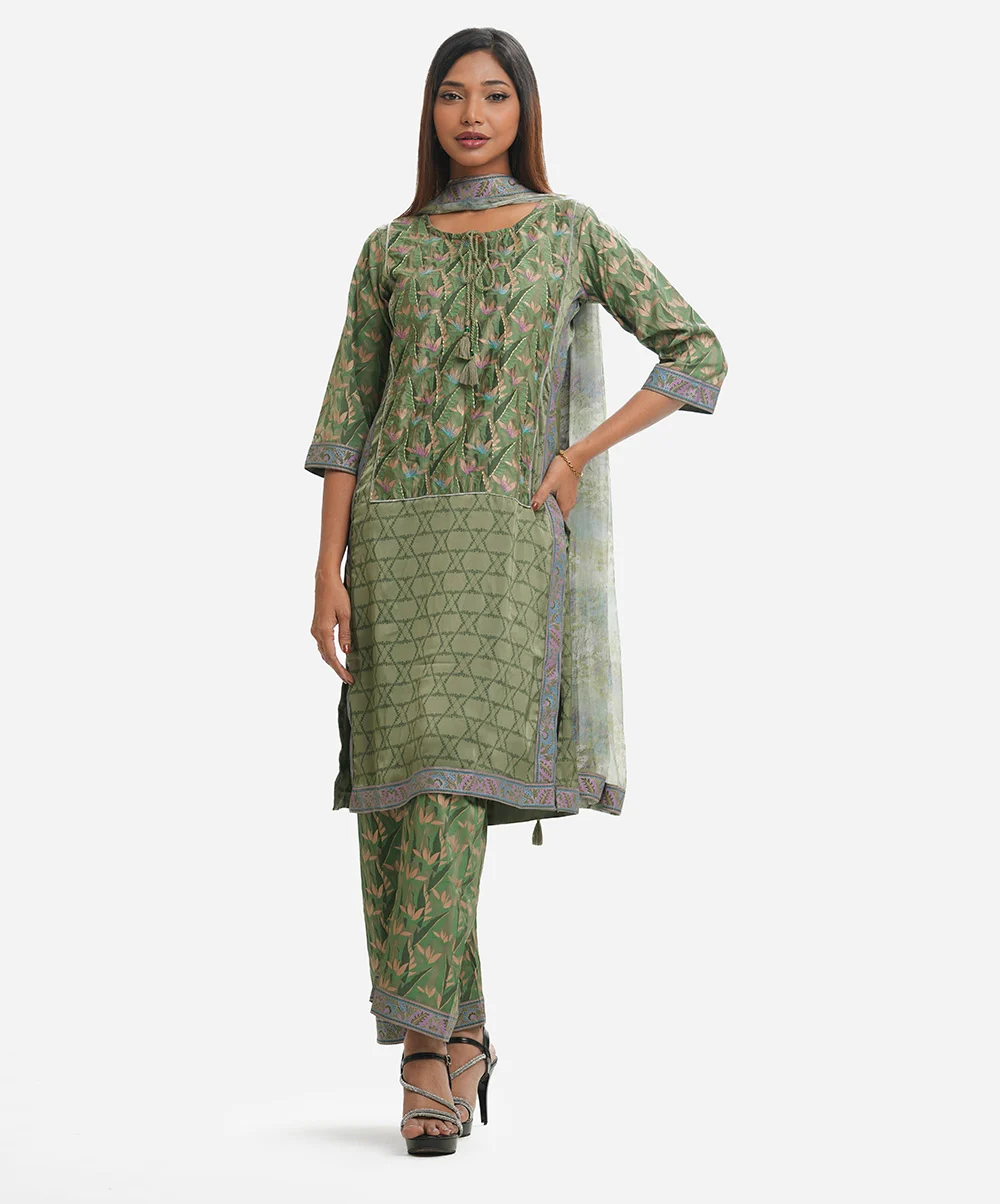Green Georgette Straight Salwar Kameez