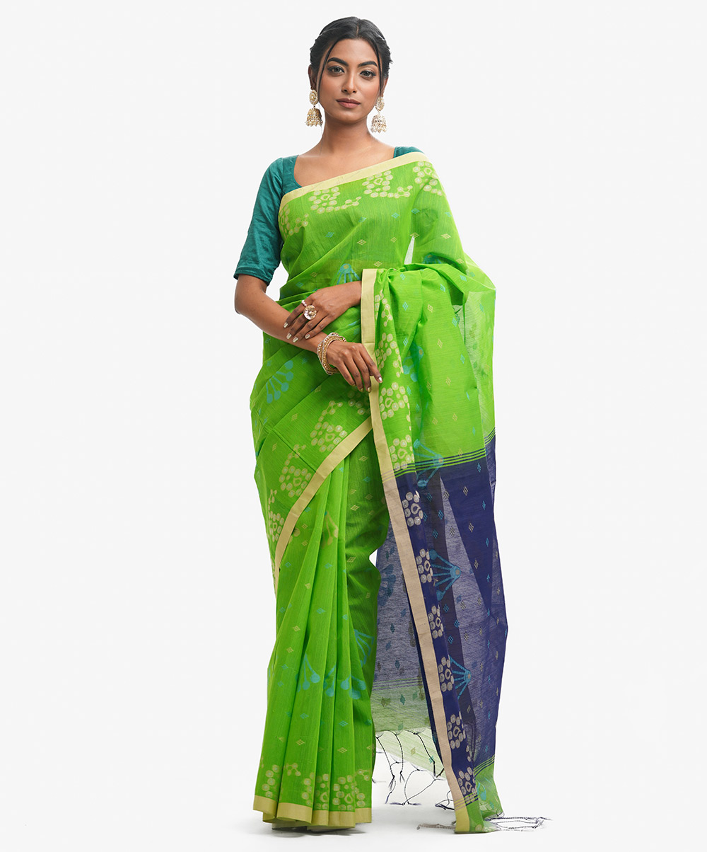 Coral Peach Cotton Printed Saree