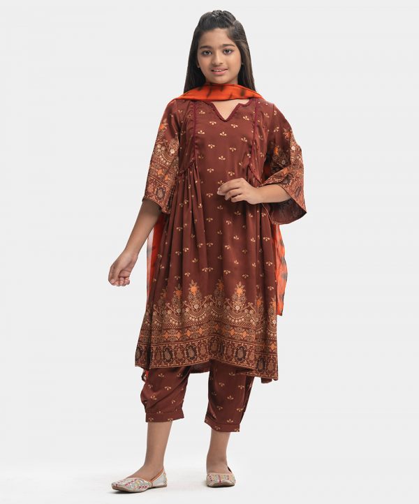 Coffee Georgette A-Line Salwar Kameez