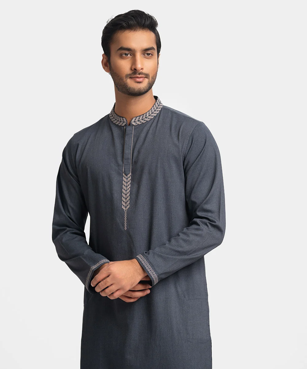 Gray Cotton Fitted Panjabi