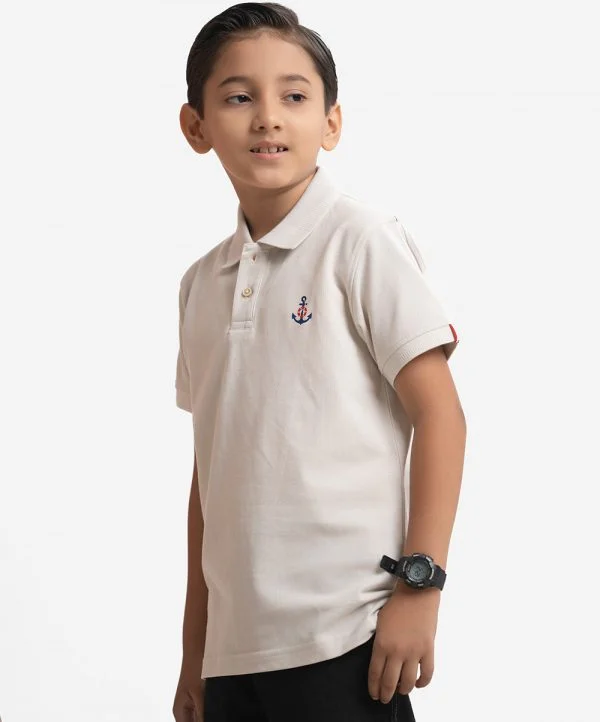 Beige pique Short Sleeve Polo