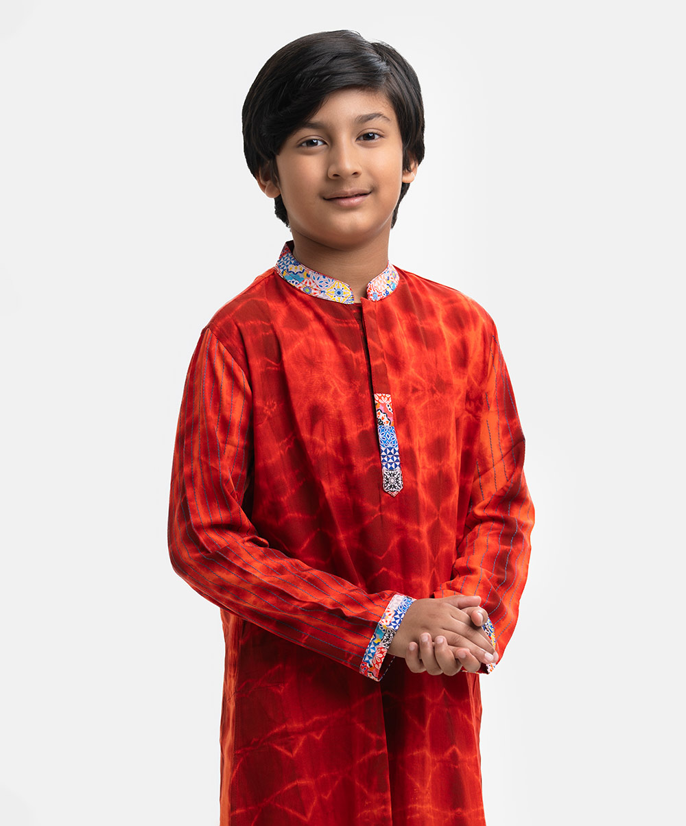 Orange Viscose Tie-dye Panjabi