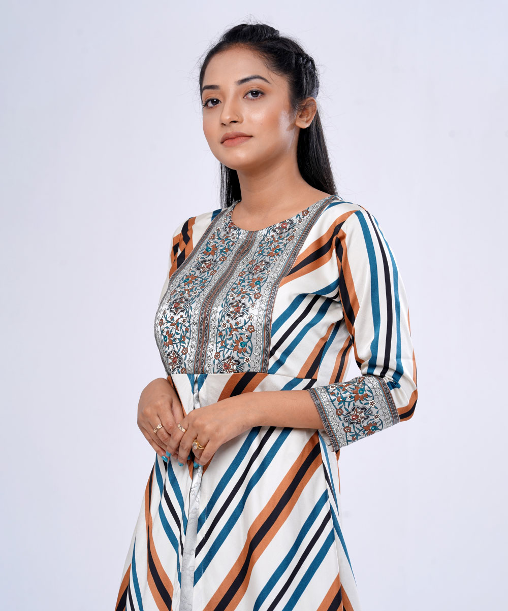 Ivory Georgette and Satin A-line Tunic with Shrug