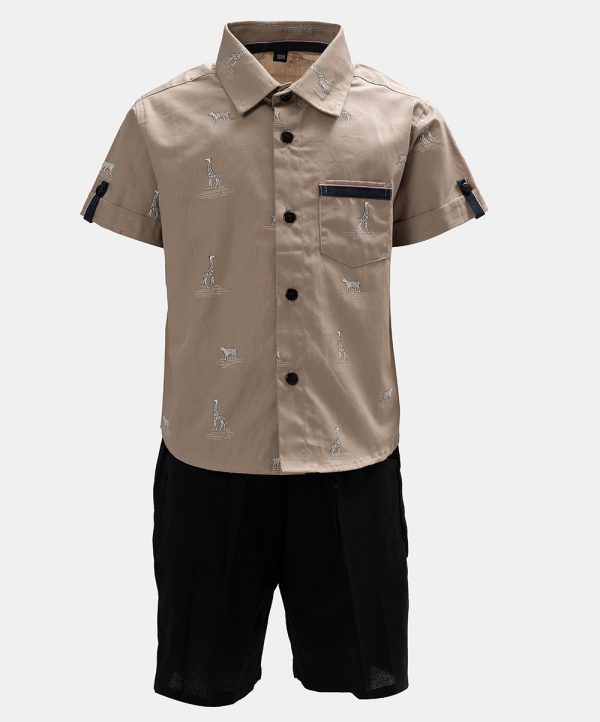 Brown Cotton Shirt Pant Set