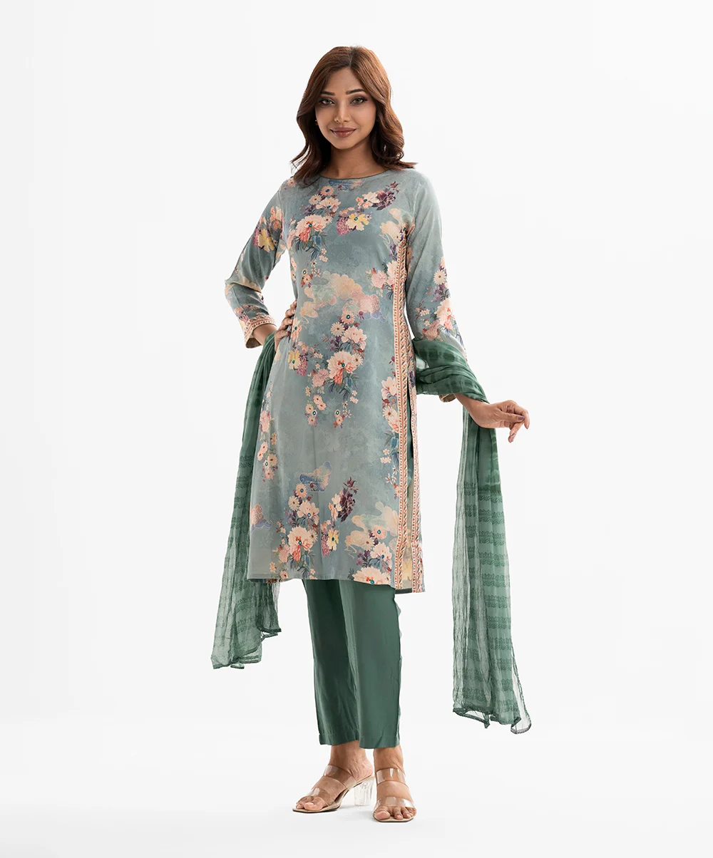 Green Jacquard Straight Salwar Kameez