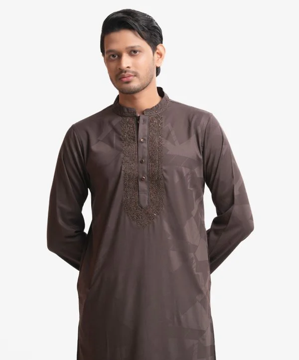 Brown Bamboo Jacquard Semi Fit Panjabi