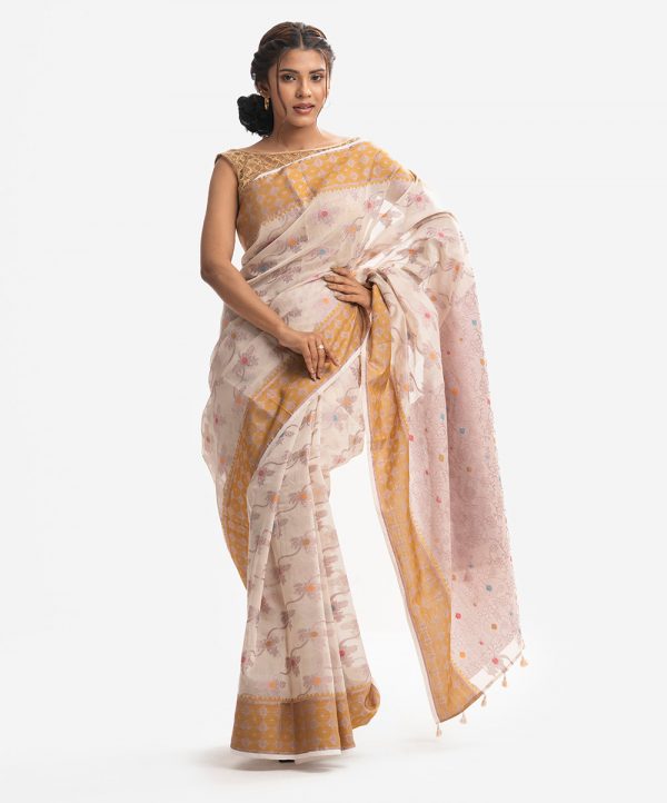 Beige Half-silk Saree
