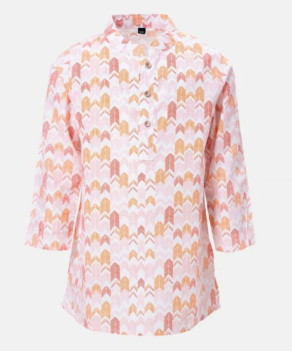 Pink Cotton Printed Panjabi