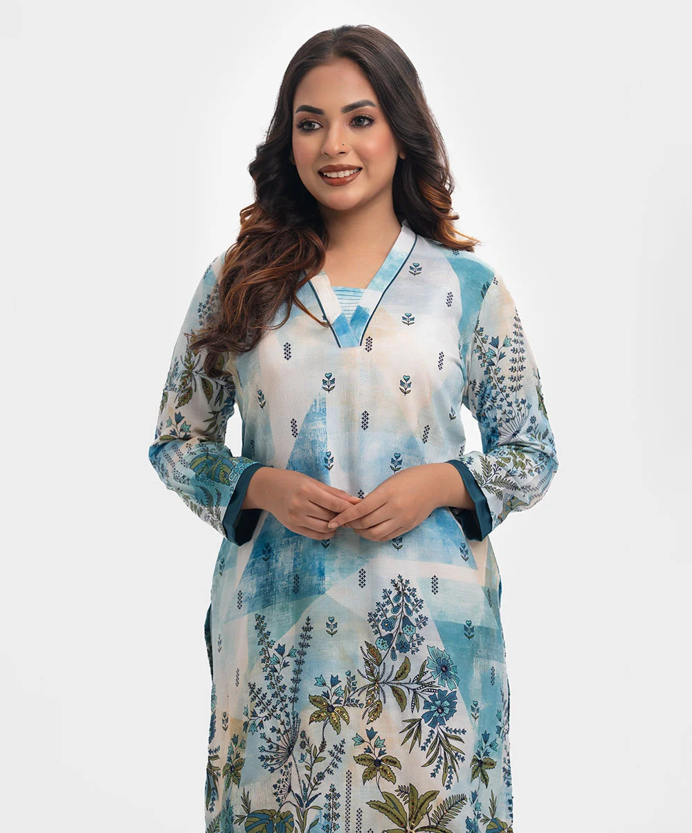 White Blended A-line Kameez
