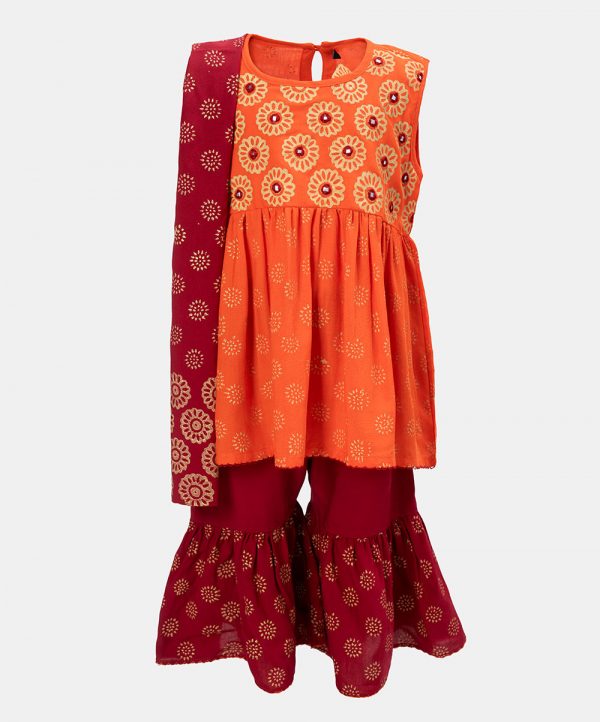 Orange Cotton Sharara Salwar Kameez