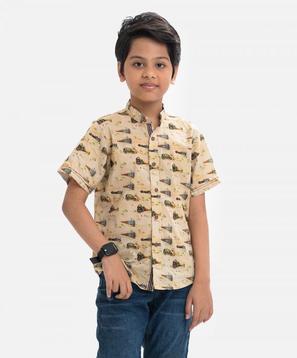Brown   Cotton Sort Sleeve Casual Shirt