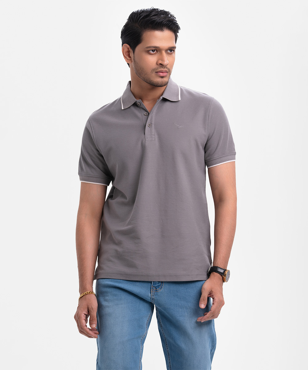 Ash Stretchable Cotton Pique Polo