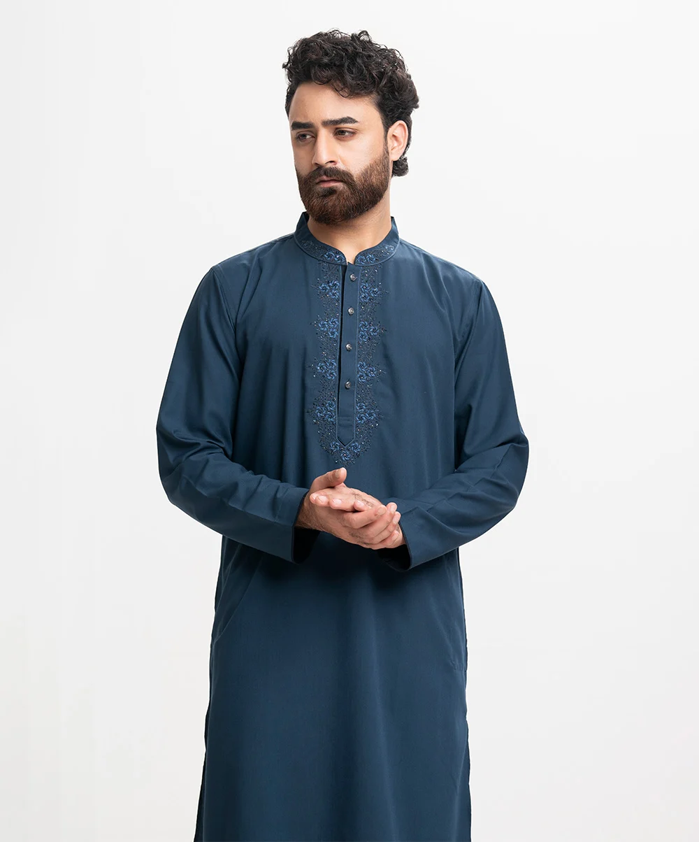 Blue Blended Semi Fitted Panjabi