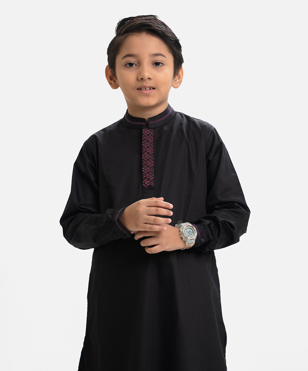 Black Cotton Kids Panjabi