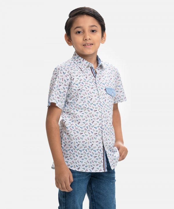 White cotton Sort Sleeve Casual Shirt