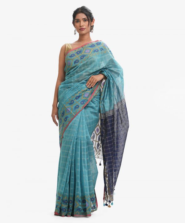 Purple & Blue Half-silk Saree