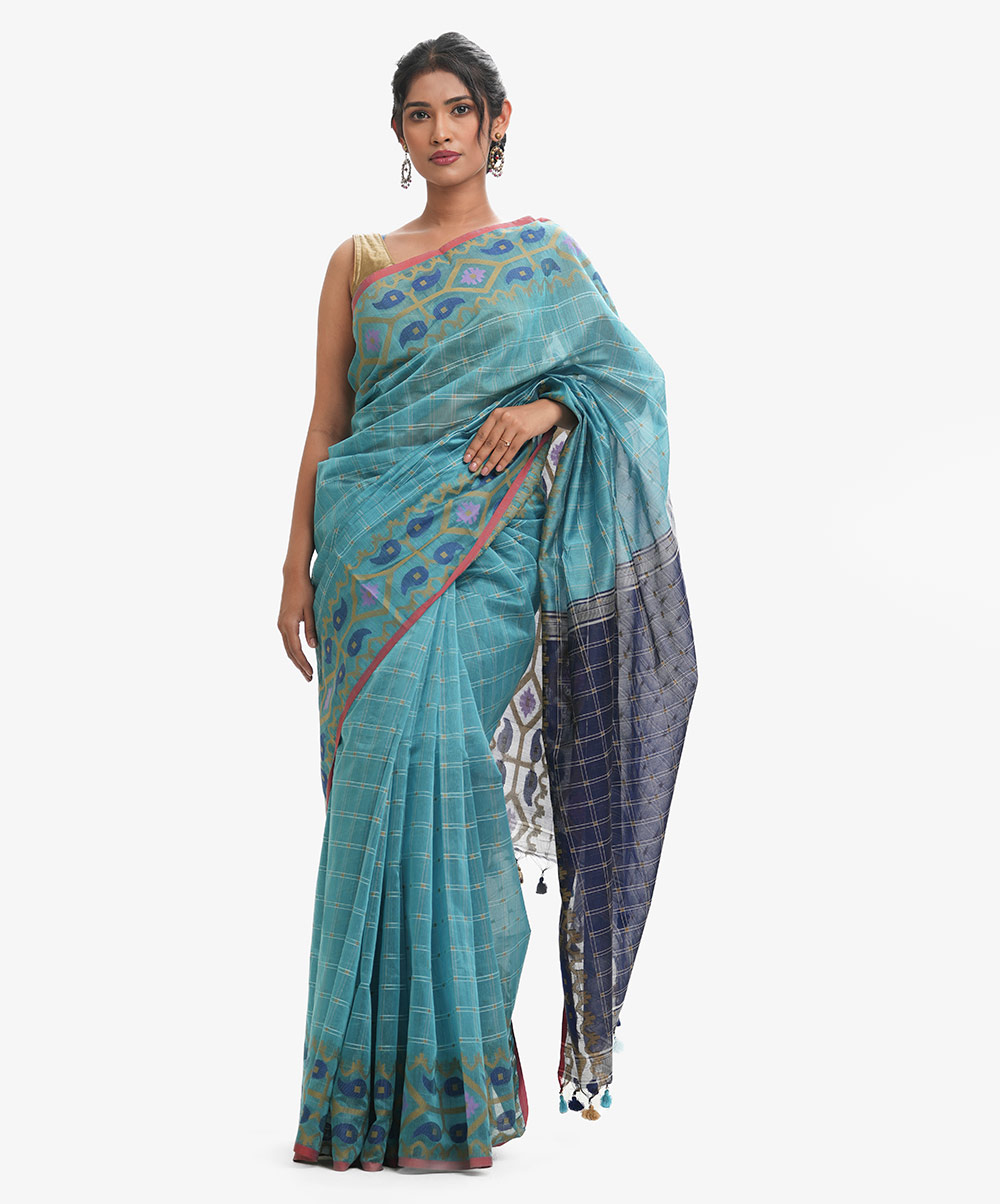 Purple & Blue Half-silk Saree
